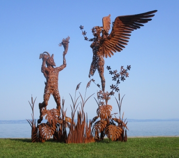Garden sculpture Pan and Syrinx rusty iron